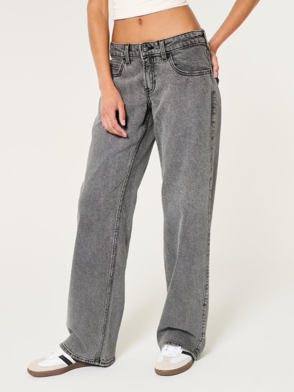 Hollister Low-Rise Baggy Wide Leg Jeans Women 8R Gray Vintage Stretch Skater Y2K